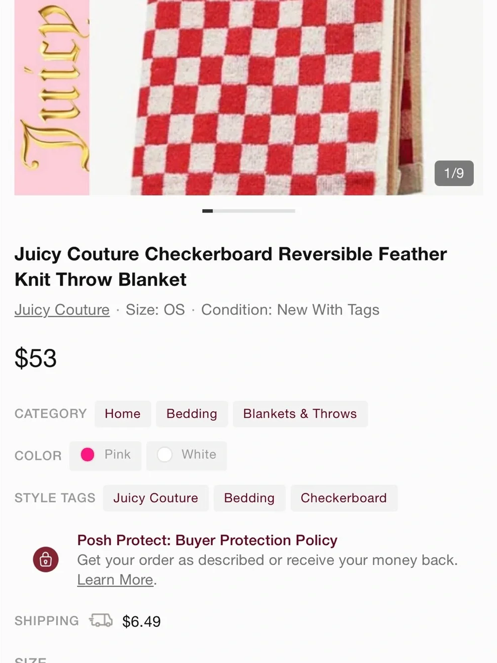 Juicy Couture Reversible Feather Knit Throw in Bright Pink with White Logo
